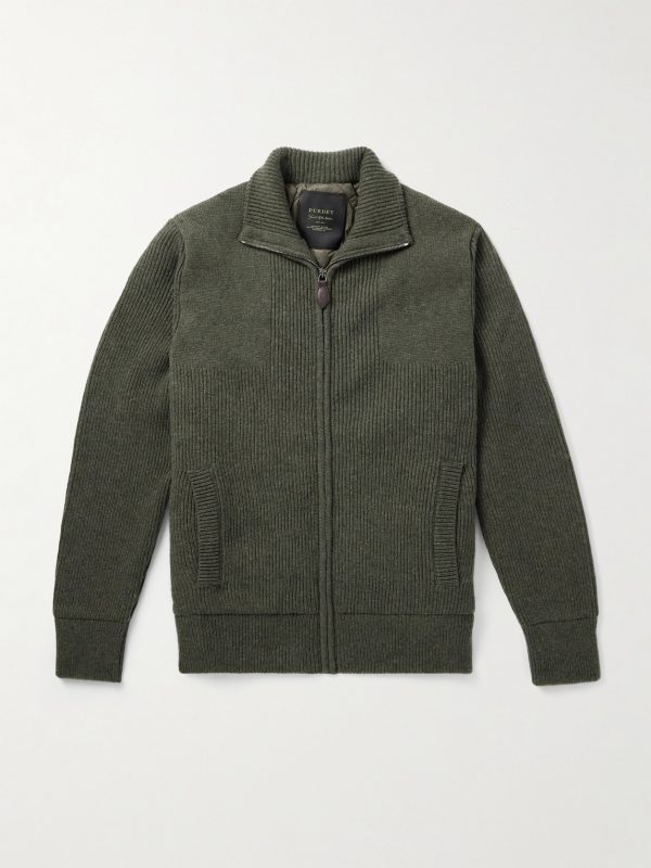 Orkney Ribbed-Knit Wool Zip-Up Cardigan