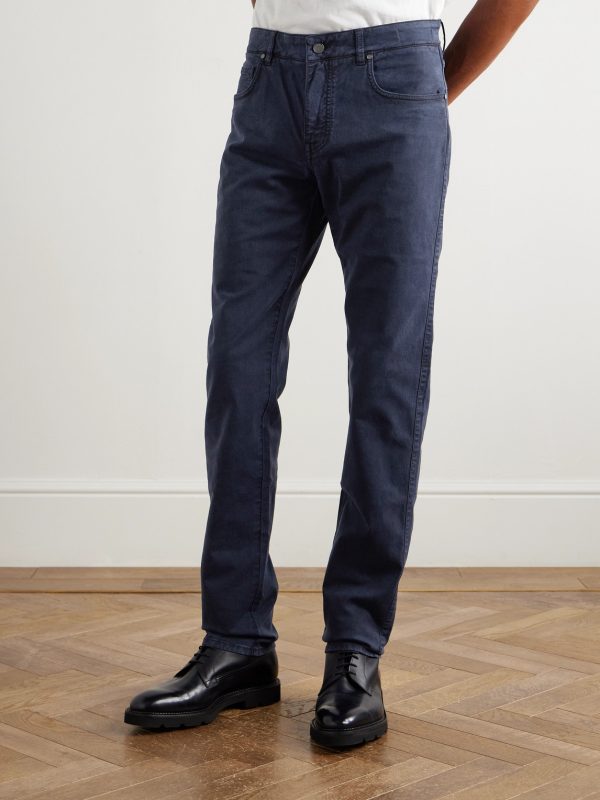 Slim-Fit Straight-Leg Cotton-Blend Twill Trousers - FR