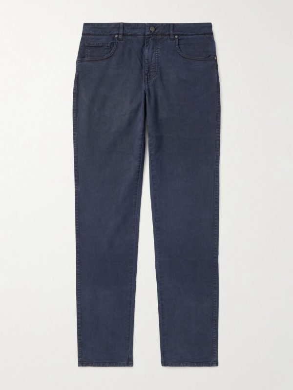 Slim-Fit Straight-Leg Cotton-Blend Twill Trousers