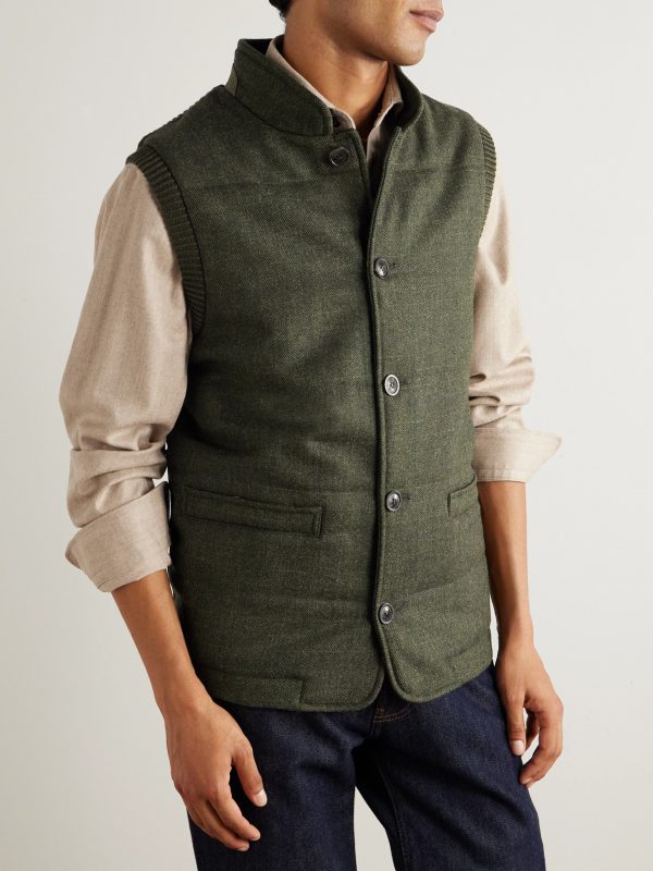 Padded Herringbone Wool-Blend Gilet - FR