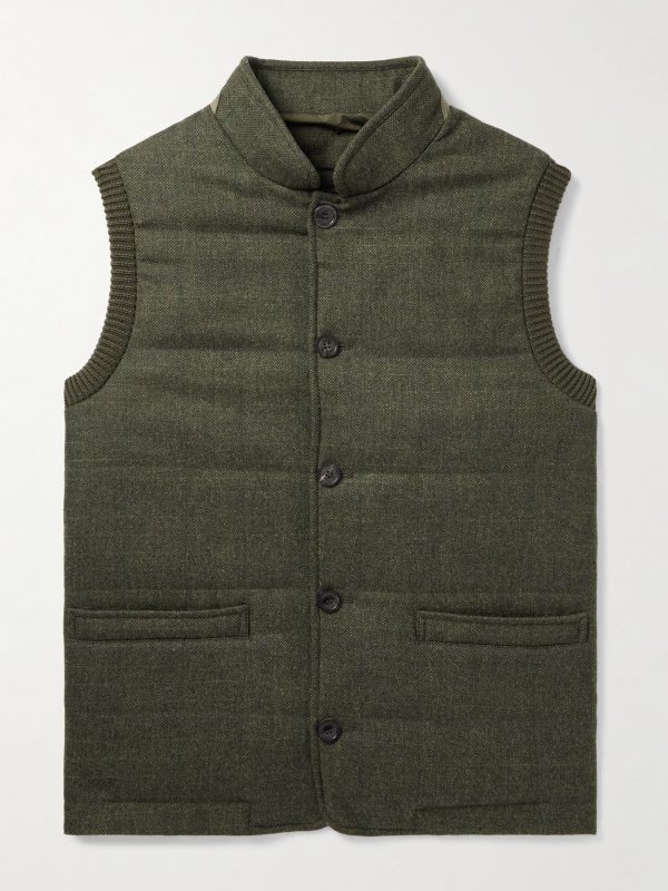 Padded Herringbone Wool-Blend Gilet