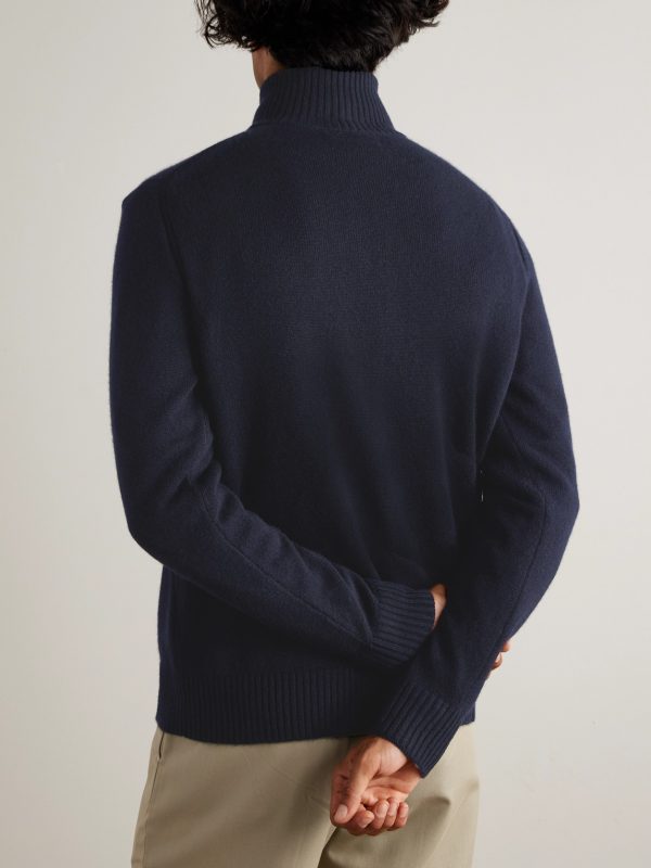 Leather-Trimmed Cashmere Half-Zip Sweater - BK Leather-Trimmed Cashmere Half-Zip Sweater - BK