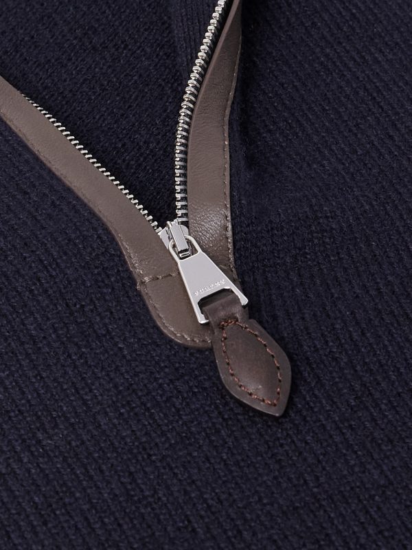 Leather-Trimmed Cashmere Half-Zip Sweater - CU Leather-Trimmed Cashmere Half-Zip Sweater - CU