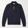 Leather-Trimmed Cashmere Half-Zip Sweater Leather-Trimmed Cashmere Half-Zip Sweater