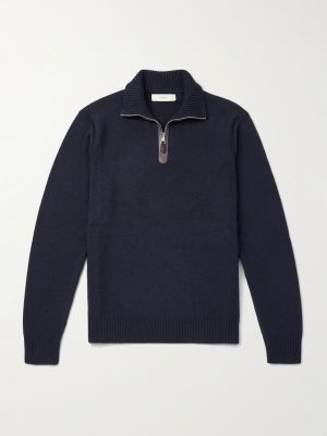 Leather-Trimmed Cashmere Half-Zip Sweater Leather-Trimmed Cashmere Half-Zip Sweater
