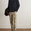 Leather-Trimmed Cashmere Half-Zip Sweater - OU Leather-Trimmed Cashmere Half-Zip Sweater - OU