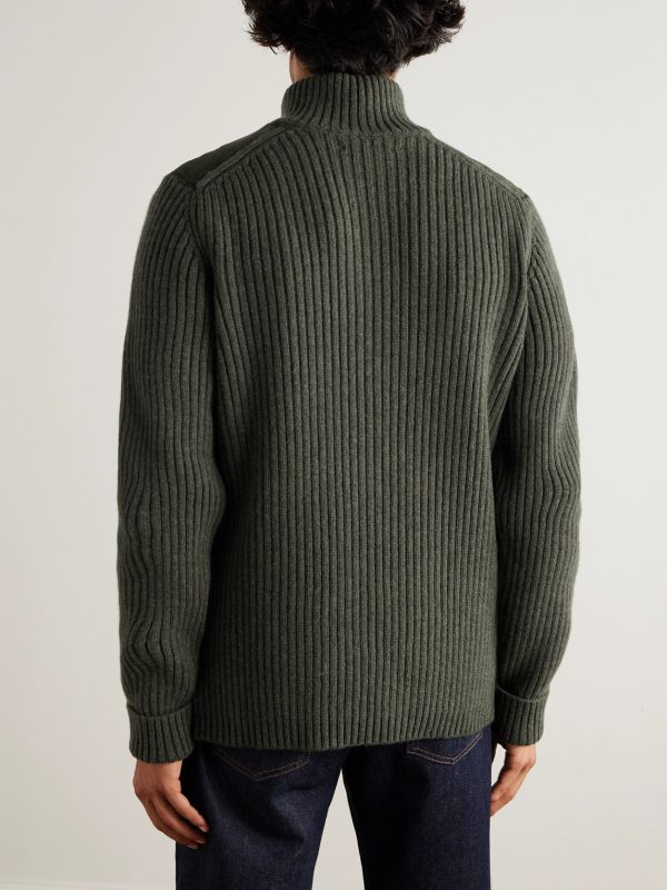 Commando Suede-Trimmed Ribbed Wool Half-Zip Sweater - BK Commando Suede-Trimmed Ribbed Wool Half-Zip Sweater - BK