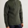 Commando Suede-Trimmed Ribbed Wool Half-Zip Sweater - FR Commando Suede-Trimmed Ribbed Wool Half-Zip Sweater - FR