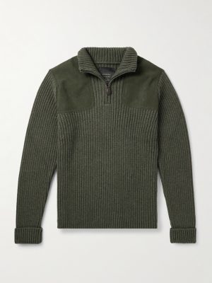 Commando Suede-Trimmed Ribbed Wool Half-Zip Sweater Commando Suede-Trimmed Ribbed Wool Half-Zip Sweater