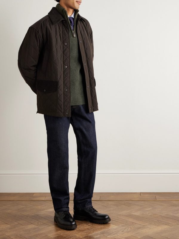 Commando Suede-Trimmed Ribbed Wool Half-Zip Sweater - OU Commando Suede-Trimmed Ribbed Wool Half-Zip Sweater - OU