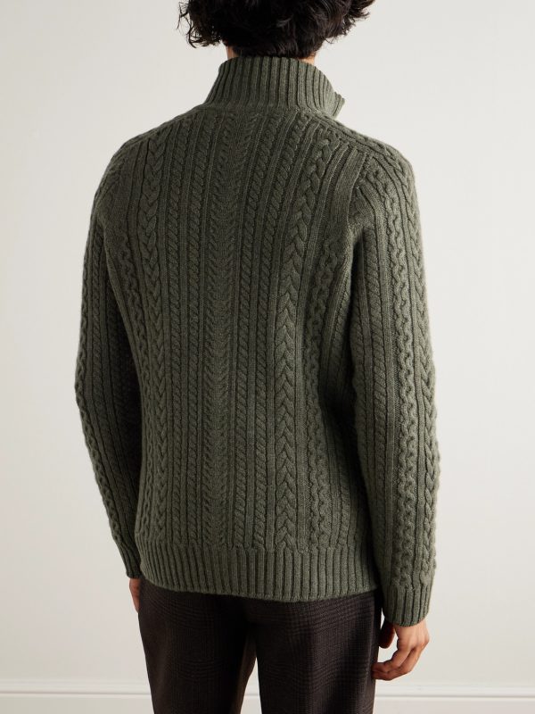 Burlington Cable-Knit Wool and Cashmere Zip-Up Cardigan - BK Burlington Cable-Knit Wool and Cashmere Zip-Up Cardigan - BK