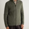 Burlington Cable-Knit Wool and Cashmere Zip-Up Cardigan - FR Burlington Cable-Knit Wool and Cashmere Zip-Up Cardigan - FR