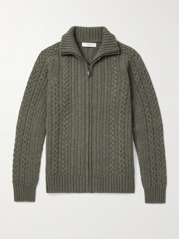 Burlington Cable-Knit Wool and Cashmere Zip-Up Cardigan Burlington Cable-Knit Wool and Cashmere Zip-Up Cardigan