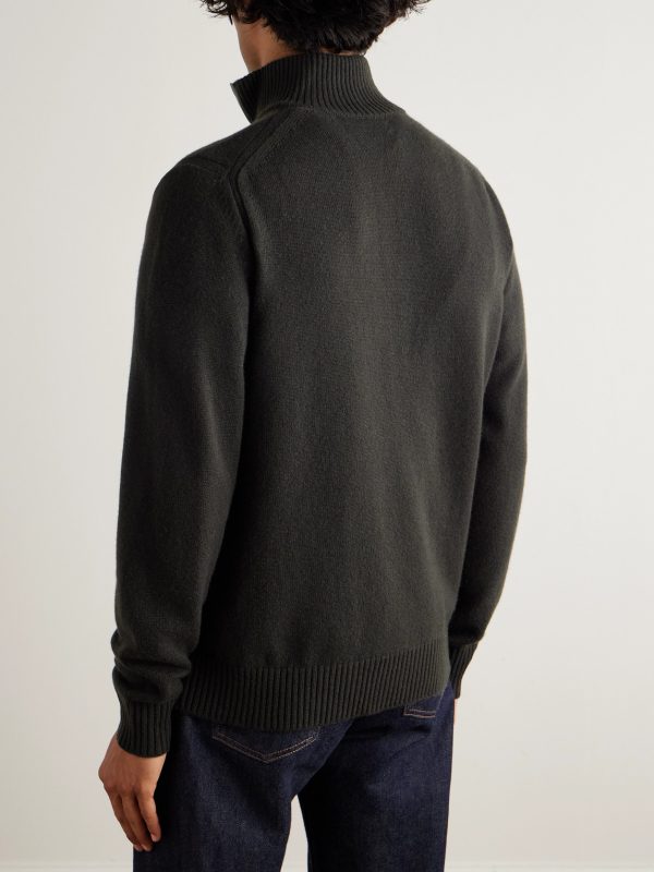 Leather-Trimmed Cashmere Half-Zip Sweater - BK Leather-Trimmed Cashmere Half-Zip Sweater - BK