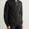 Leather-Trimmed Cashmere Half-Zip Sweater - FR Leather-Trimmed Cashmere Half-Zip Sweater - FR