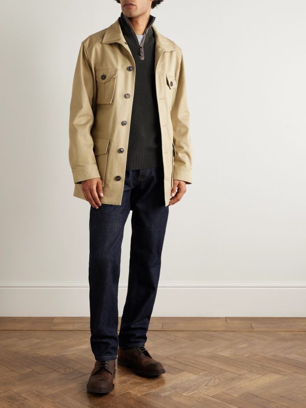 Leather-Trimmed Cashmere Half-Zip Sweater - OU Leather-Trimmed Cashmere Half-Zip Sweater - OU