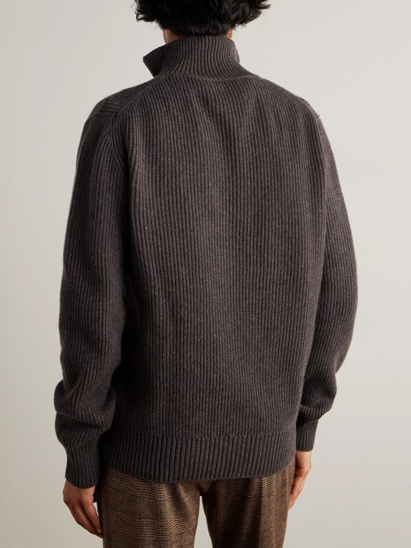Clifford Ribbed Wool and Cashmere-Blend Half-Zip Sweater - BK Clifford Ribbed Wool and Cashmere-Blend Half-Zip Sweater - BK
