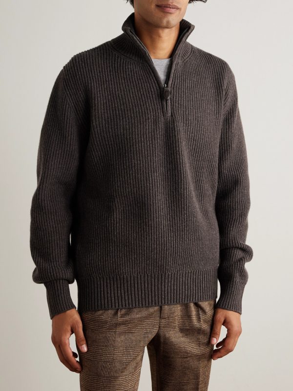 Clifford Ribbed Wool and Cashmere-Blend Half-Zip Sweater - FR Clifford Ribbed Wool and Cashmere-Blend Half-Zip Sweater - FR