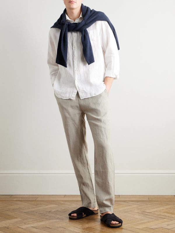 Joggy Tapered Linen Drawstring Trousers - OU Joggy Tapered Linen Drawstring Trousers - OU