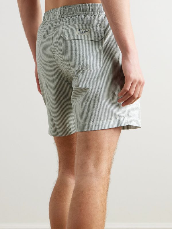 Slim-Fit Short-Length Striped Seersucker Swim Shorts - BK