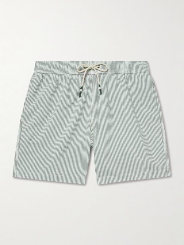 Slim-Fit Short-Length Striped Seersucker Swim Shorts