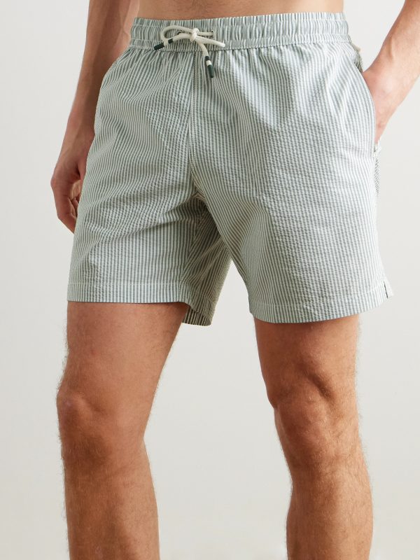 Slim-Fit Short-Length Striped Seersucker Swim Shorts - OU