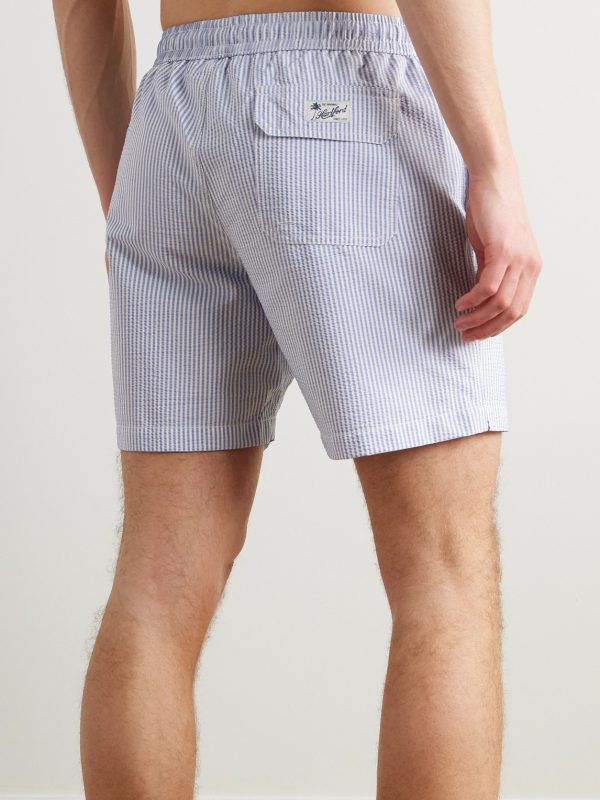 Slim-Fit Mid-Length Striped Seersucker Swim Shorts - BK