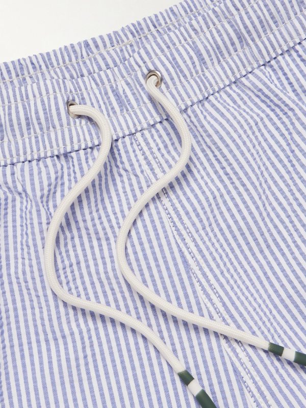 Slim-Fit Mid-Length Striped Seersucker Swim Shorts - CU