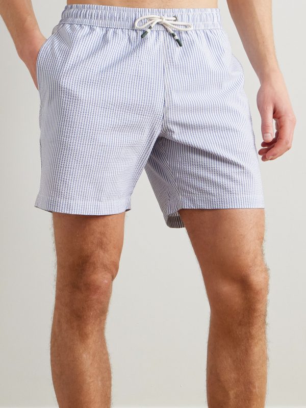 Slim-Fit Mid-Length Striped Seersucker Swim Shorts - OU