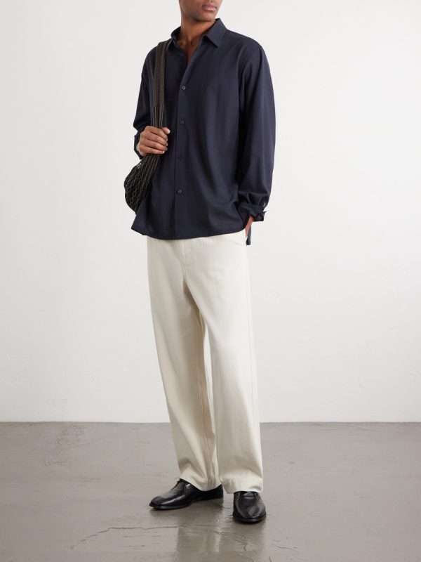 Wide-Leg Pleated Cotton-Twill Trousers - OU Wide-Leg Pleated Cotton-Twill Trousers - OU