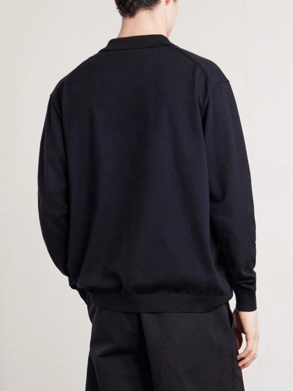 Cotton-Blend Polo Sweater - BK Cotton-Blend Polo Sweater - BK