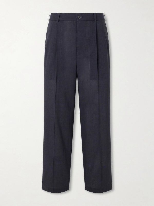 Straight-Leg Pleated Wool-Gauze Trousers