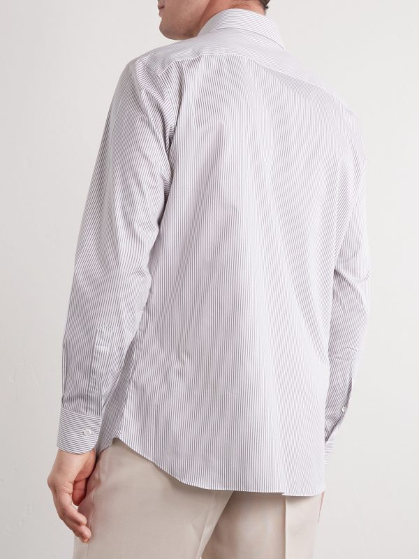 Cutaway-Collar Striped Cotton-Twill Shirt - BK