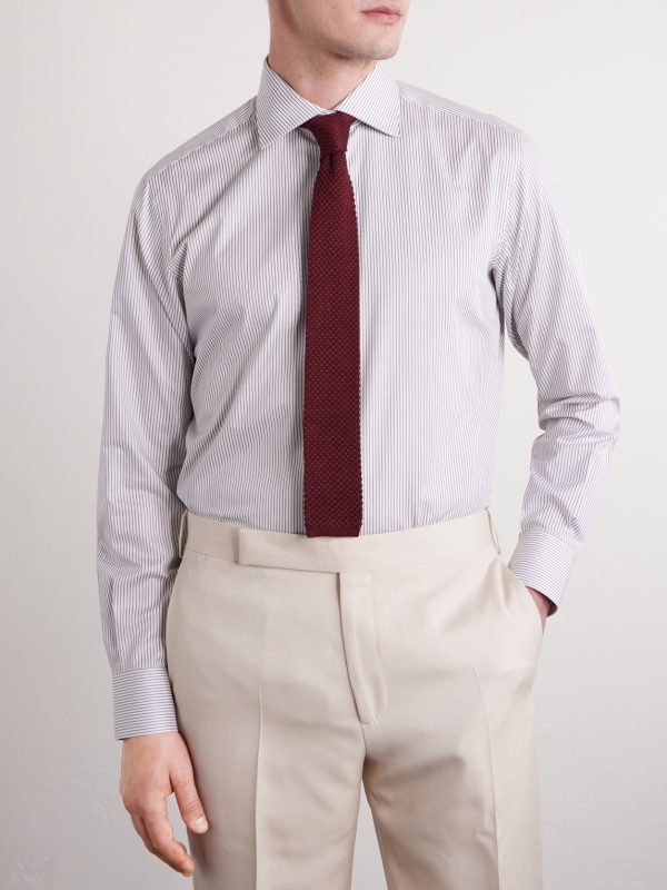 Cutaway-Collar Striped Cotton-Twill Shirt - FR