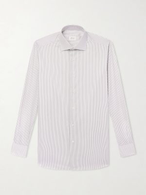 Cutaway-Collar Striped Cotton-Twill Shirt