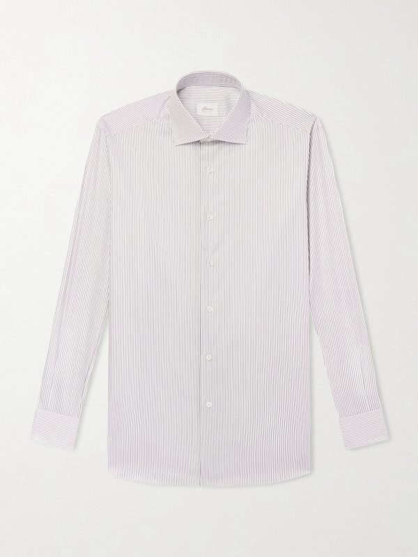 Cutaway-Collar Striped Cotton-Twill Shirt