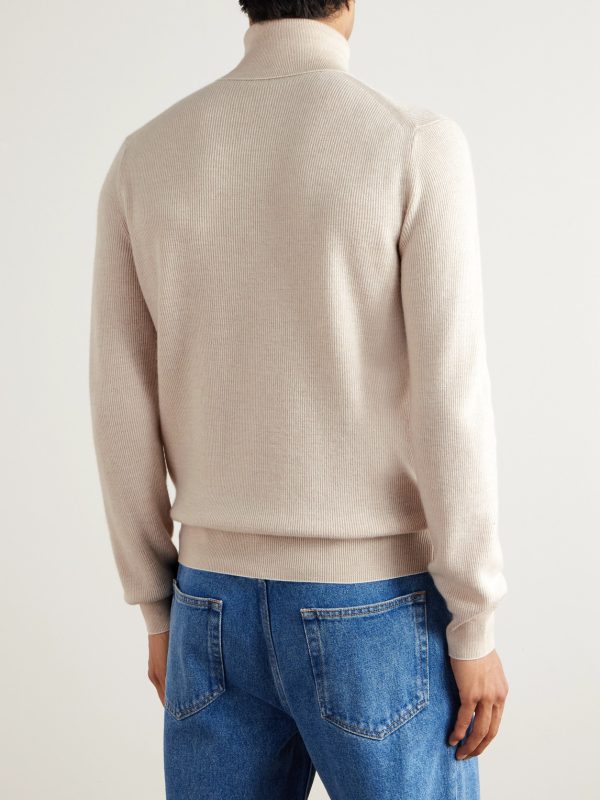 Ribbed Cashmere and Wool-Blend Rollneck Sweater - BK