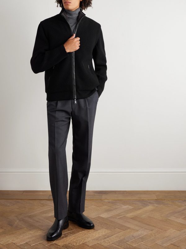 Ribbed Cashmere and Wool-Blend Zip-Up Sweater - OU Ribbed Cashmere and Wool-Blend Zip-Up Sweater - OU