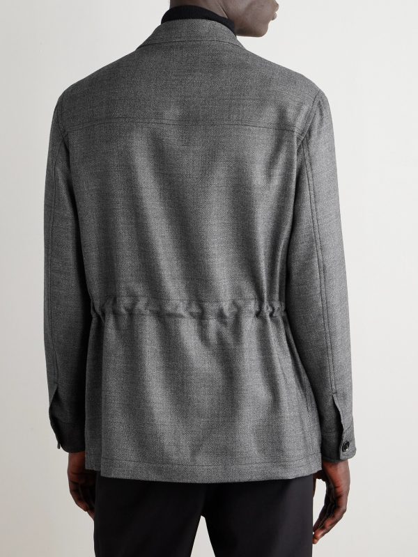 Leather-Trimmed Wool Jacket - BK Leather-Trimmed Wool Jacket - BK