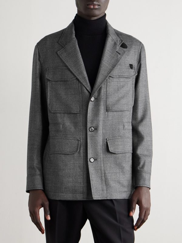 Leather-Trimmed Wool Jacket - FR Leather-Trimmed Wool Jacket - FR