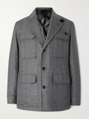 Leather-Trimmed Wool Jacket
