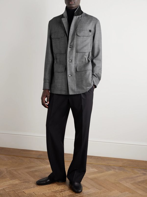 Leather-Trimmed Wool Jacket - OU Leather-Trimmed Wool Jacket - OU