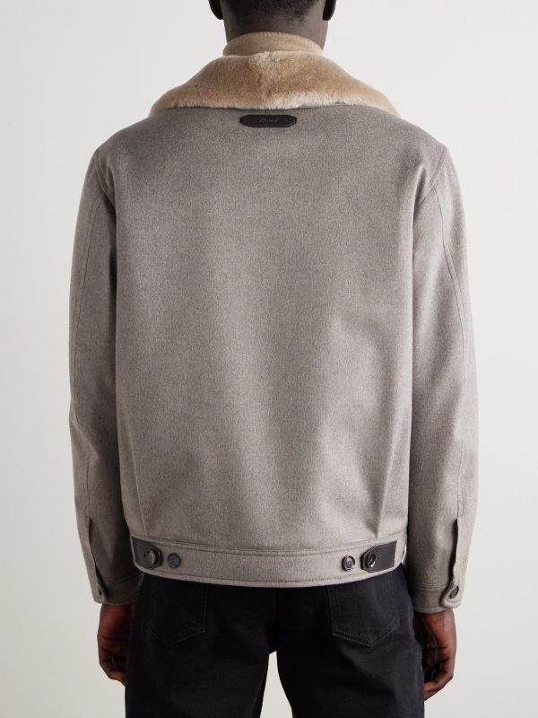 Leather and Shearling-Trimmed Cashmere Bomber Jacket - BK