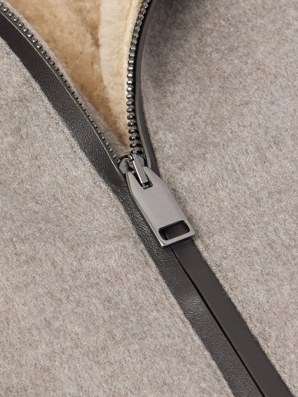 Leather and Shearling-Trimmed Cashmere Bomber Jacket - CU