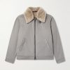 Leather and Shearling-Trimmed Cashmere Bomber Jacket