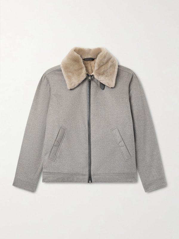 Leather and Shearling-Trimmed Cashmere Bomber Jacket