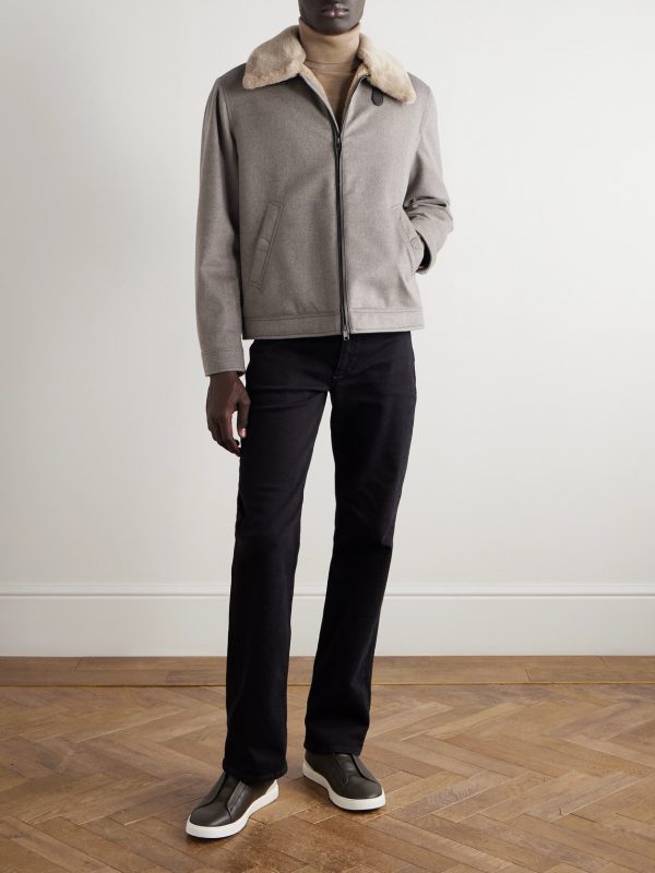 Leather and Shearling-Trimmed Cashmere Bomber Jacket - OU