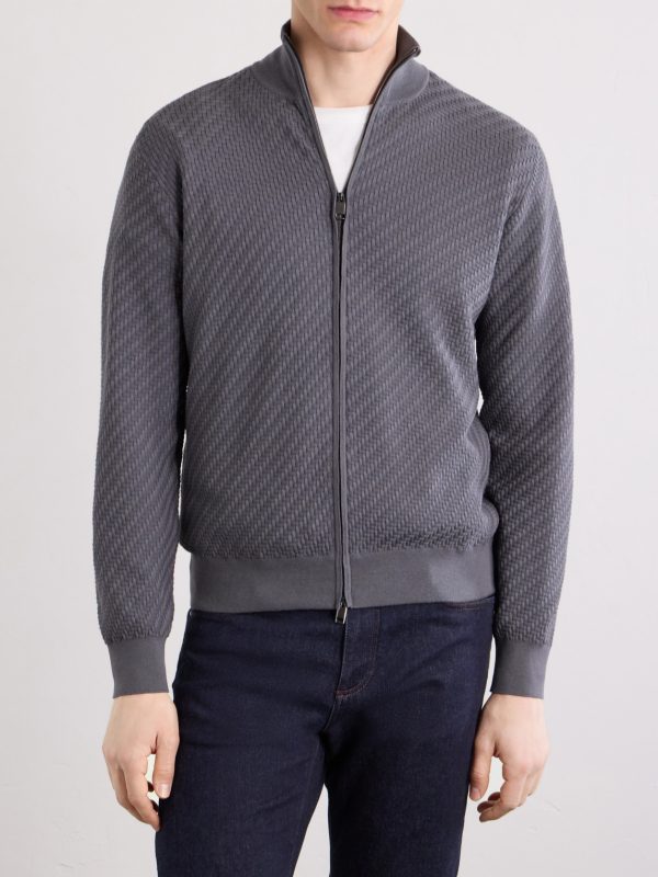 Woven Cotton, Silk and Cashmere-Blend Zip-Up Cardigan - FR Woven Cotton, Silk and Cashmere-Blend Zip-Up Cardigan - FR