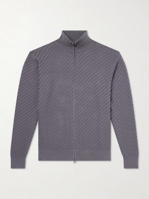 Woven Cotton, Silk and Cashmere-Blend Zip-Up Cardigan
