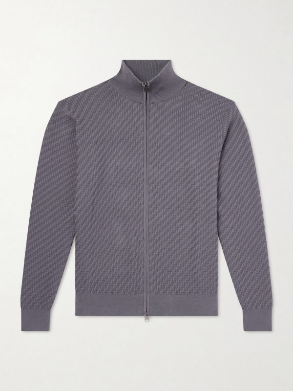 Woven Cotton, Silk and Cashmere-Blend Zip-Up Cardigan Woven Cotton, Silk and Cashmere-Blend Zip-Up Cardigan